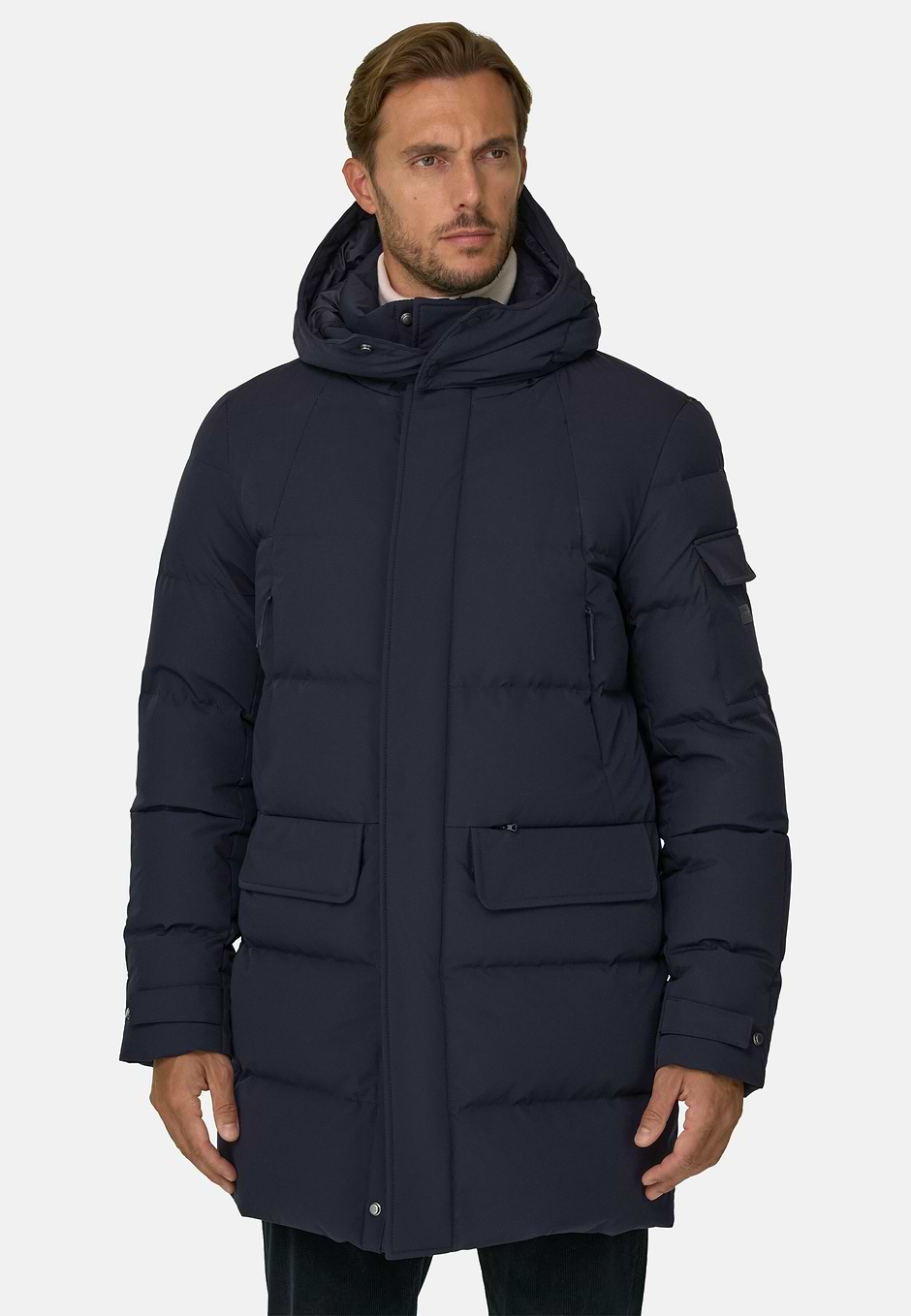 Parka in Technical Fabric with Down, Navy blue, hi-res