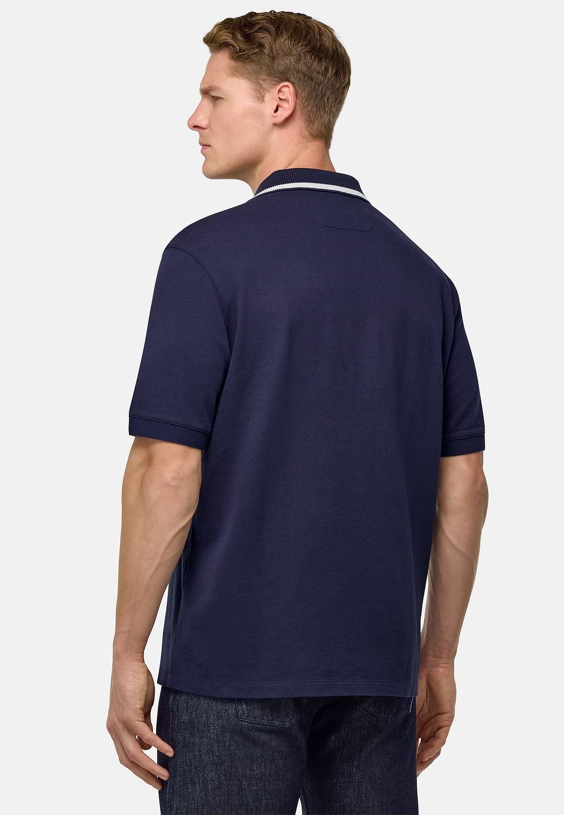 Polo En Piqué De Coton., bleu marine, hi-res