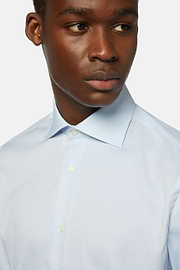 Blue Pin Point Cotton Slim Fit Shirt, Light blue, hi-res