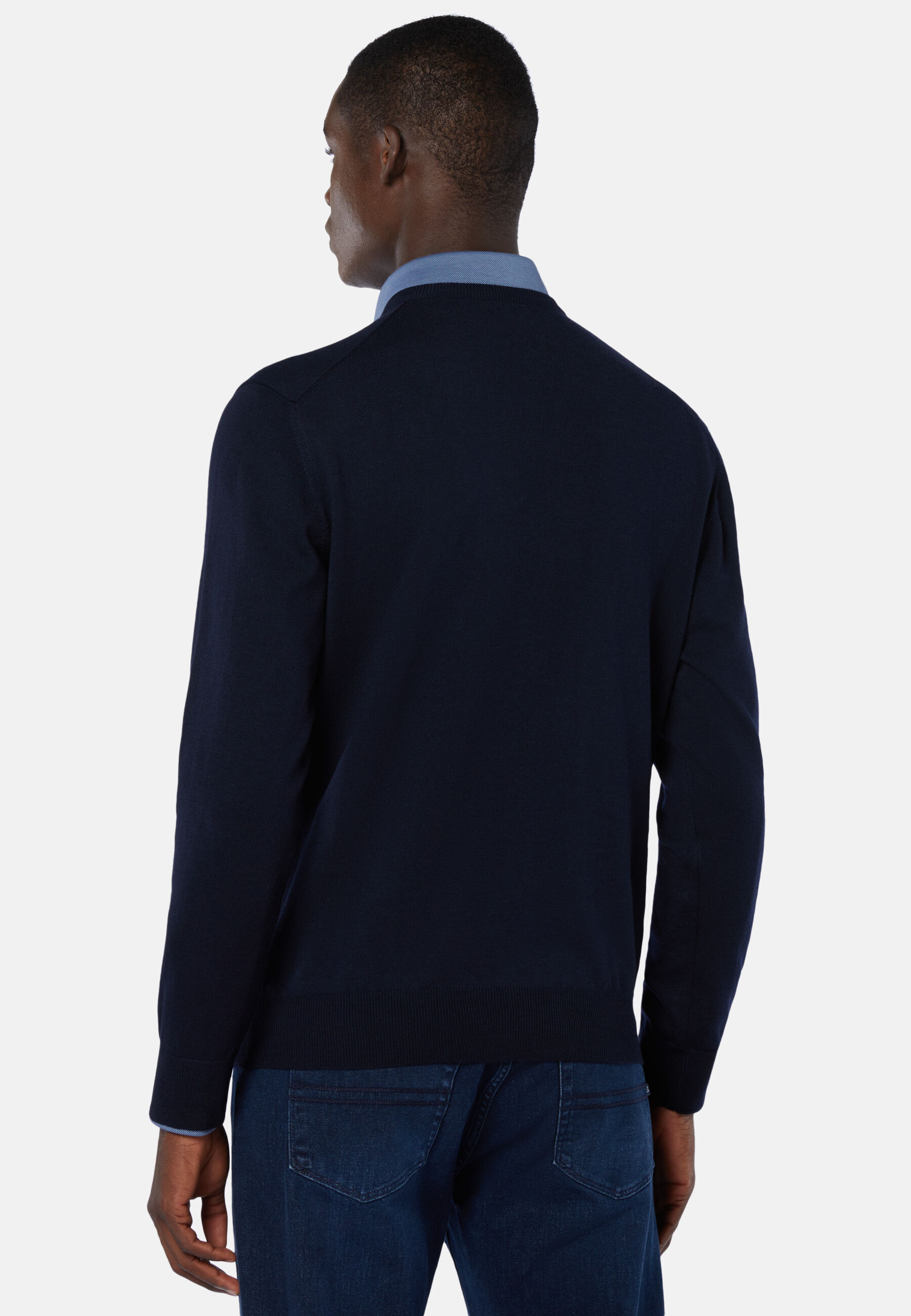 Maglia Scollo V Navy In Lana Merino, Navy, hi-res
