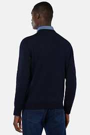 Maglia Scollo V Navy In Lana Merino, Navy, hi-res