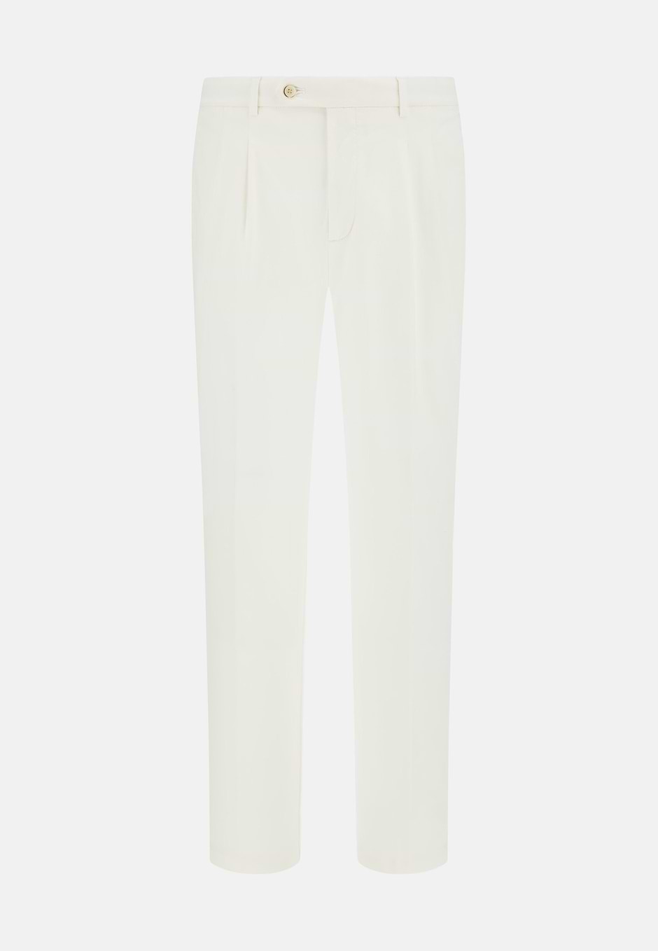 Pantaloni In Cotone Tencel Elasticizzato, Bianco, hi-res