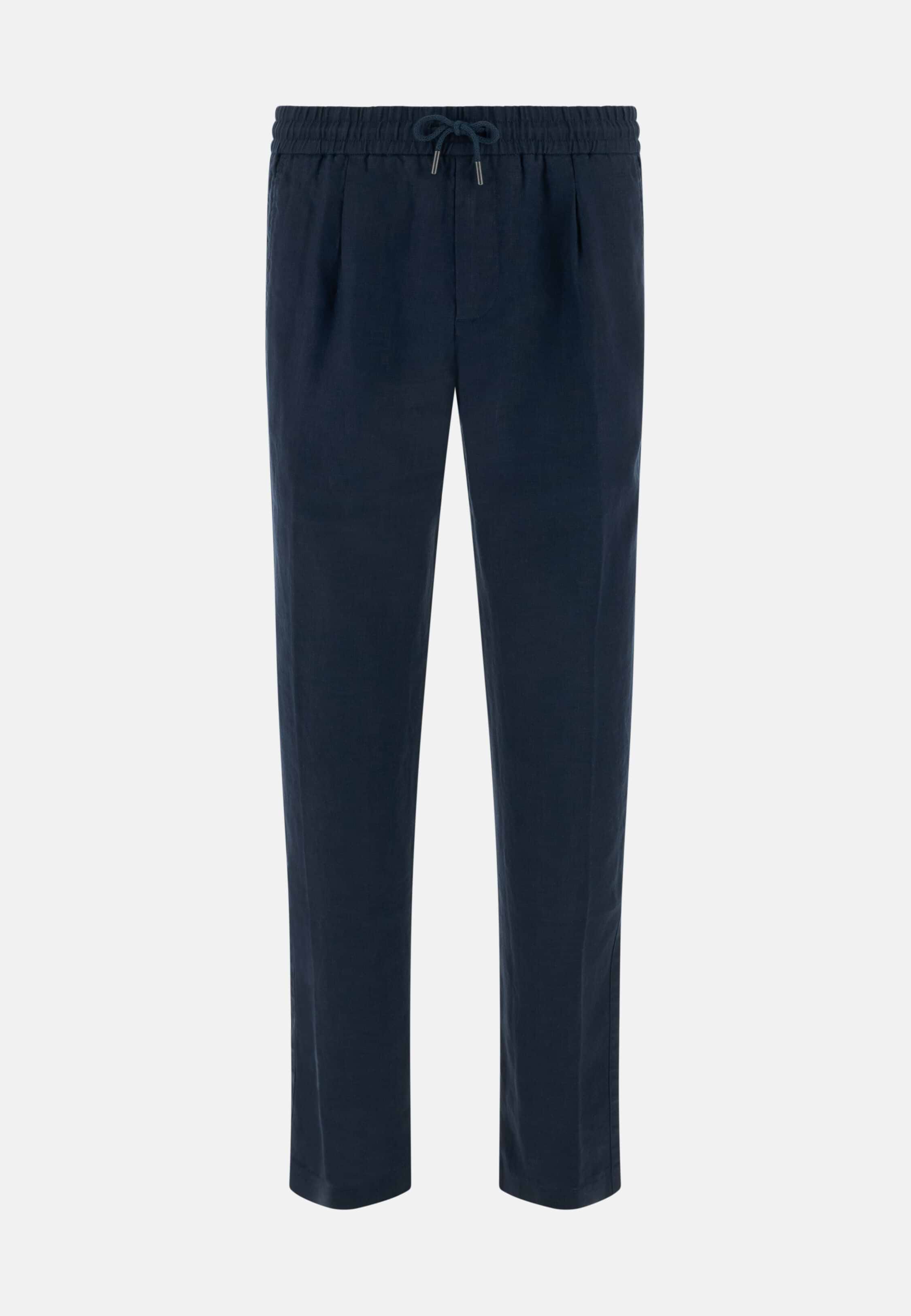 【新品未使用】MALPENSA PLEATS 【THE FIRST CLASS】 Men's Linen Coulisse Pants, Navy blue | Boggi Milano