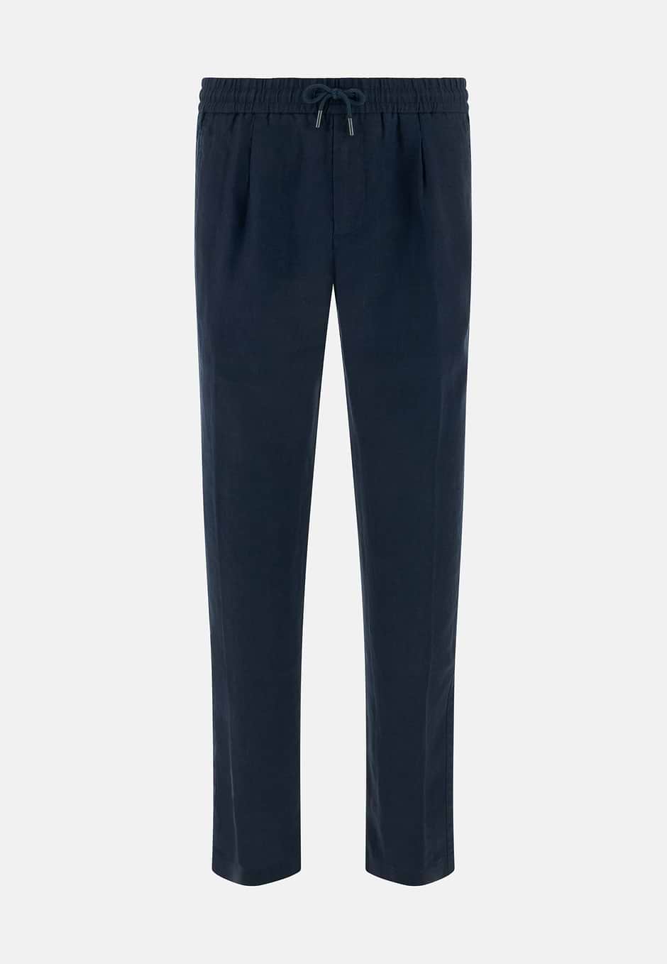 Linen Coulisse Pants, Navy blue, hi-res
