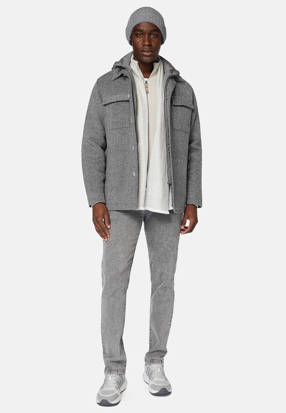 Blink Shirt Jacket In Wool With Bib, Grey, hi-res