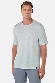 T-Shirt in Stretch Linen Jersey, Light Blue, hi-res