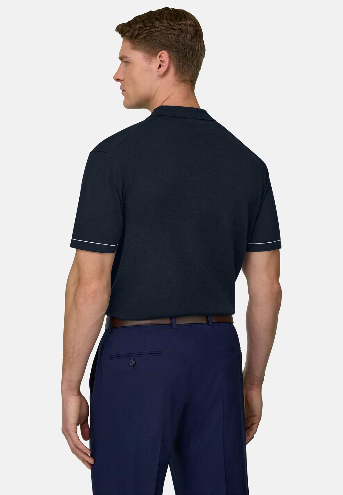 Men's Cotton Crêpe Knit Polo Shirt, Navy blue | Boggi Milano