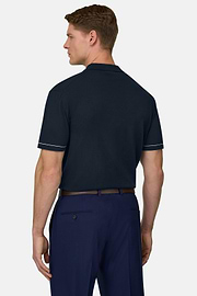 Strick-Poloshirt Aus Baumwollkrepp, Navy blau, thumb, 3