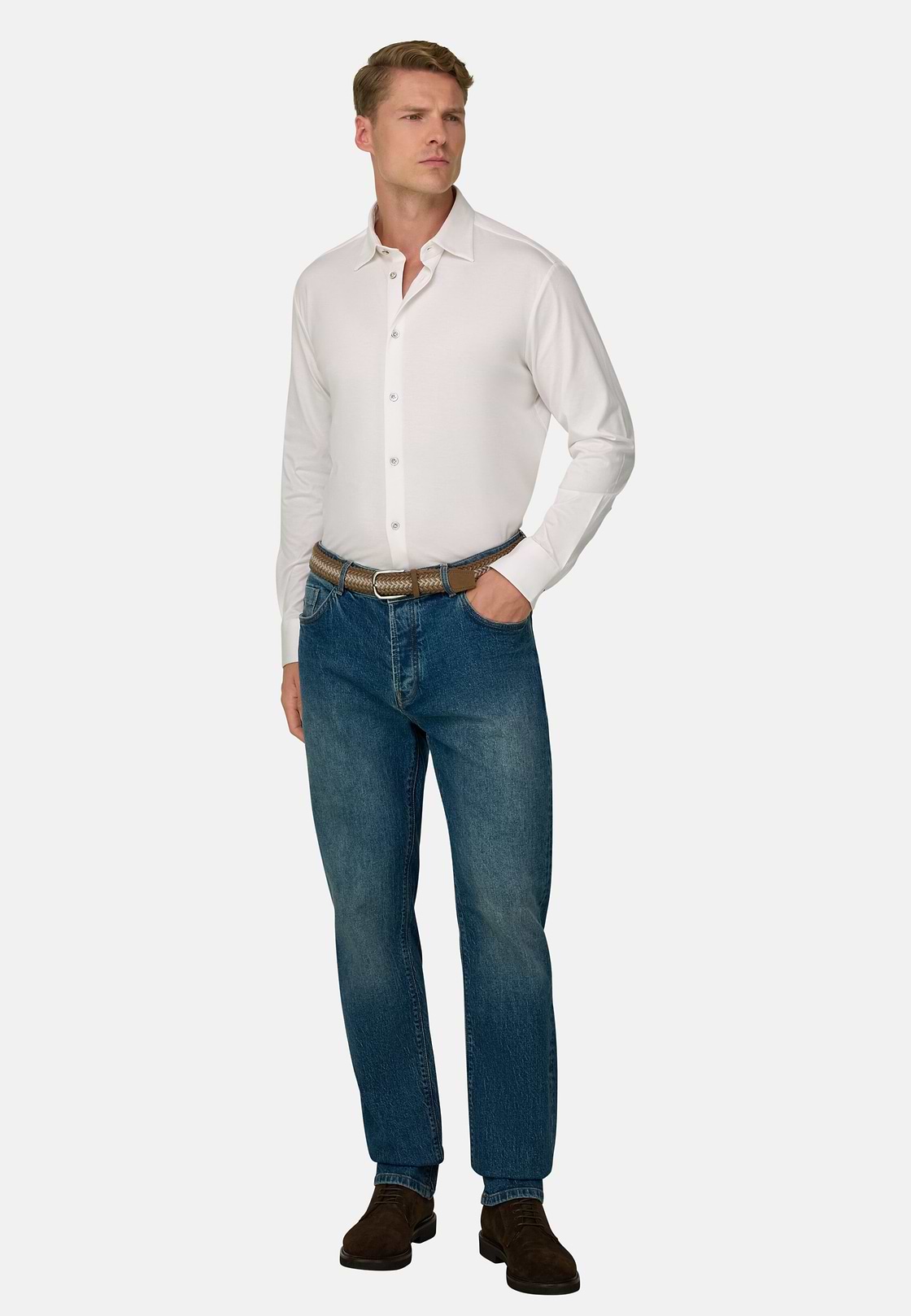 Polo Shirt in Cotton and Silk Regular Fit, White, hi-res, 2