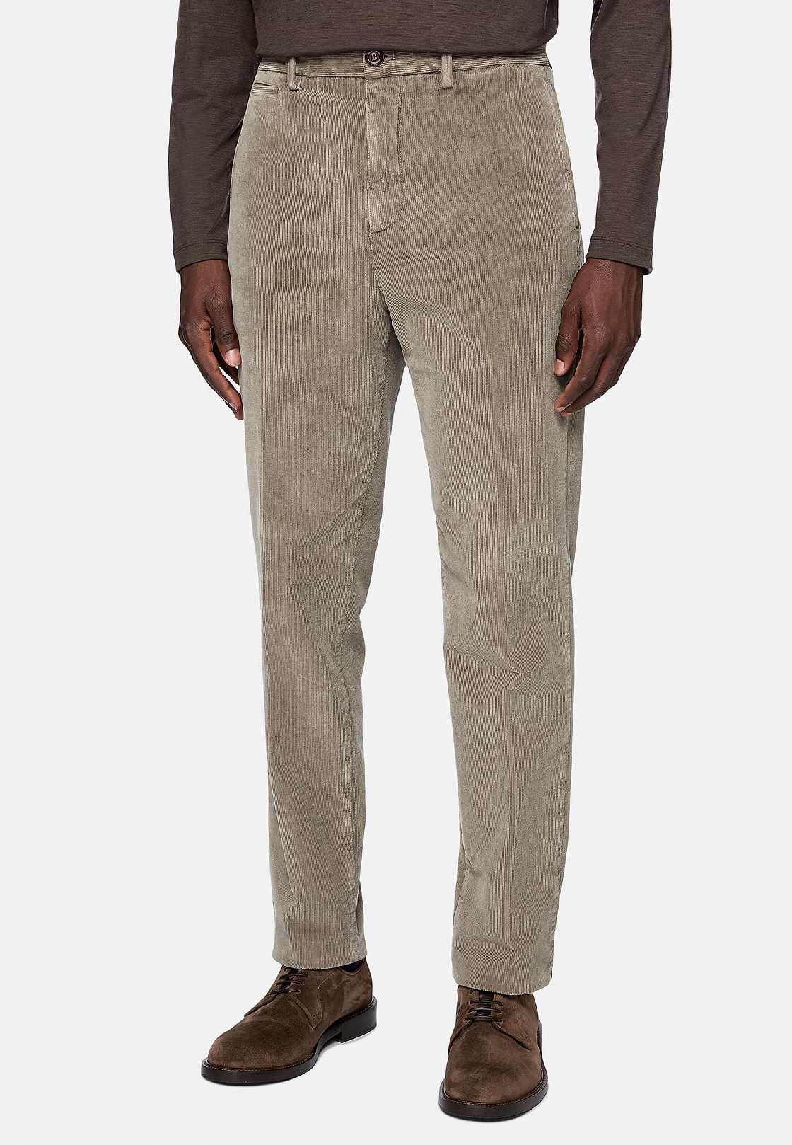 Trousers in Stretch Velvet, Taupe, hi-res