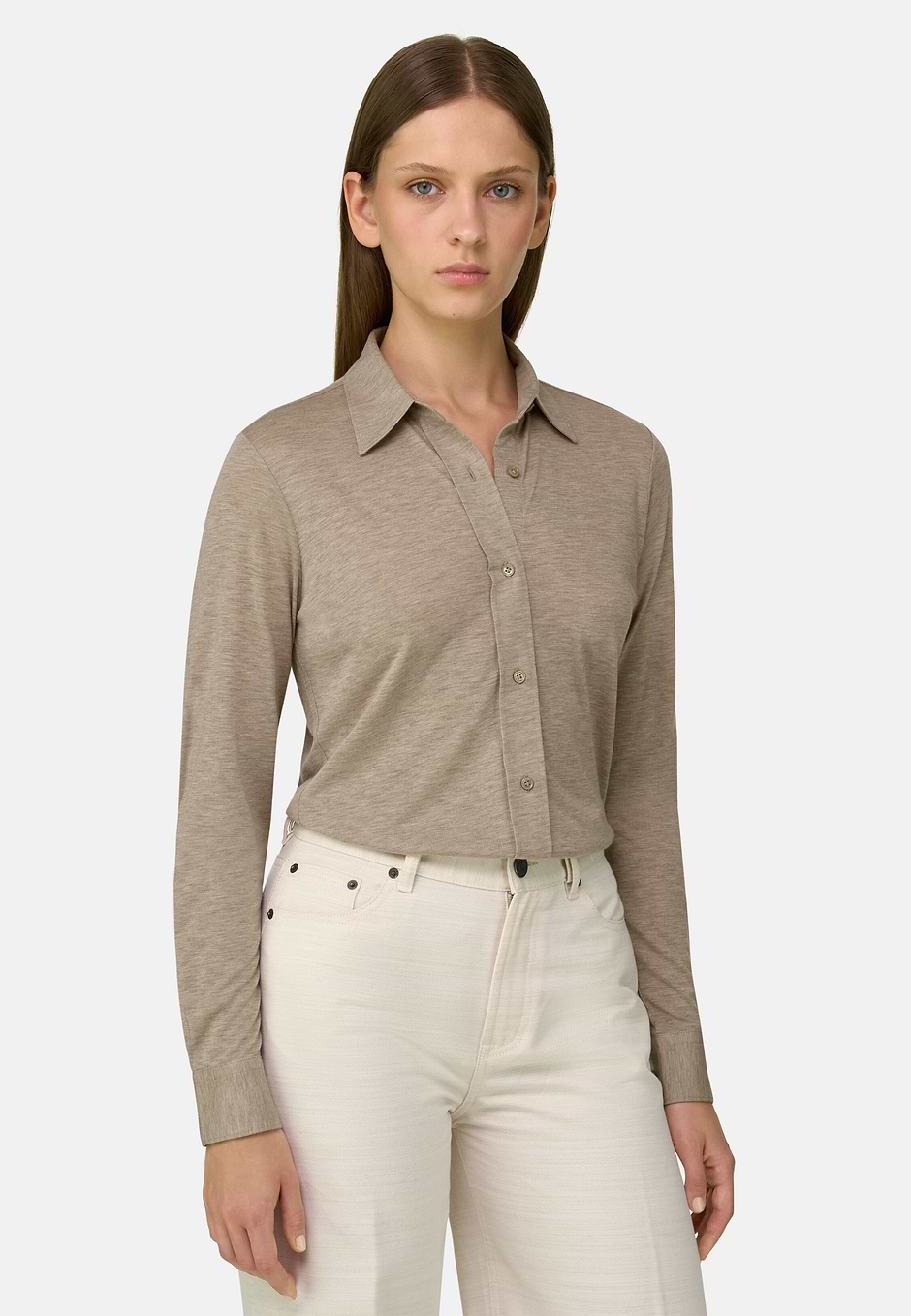 Polohemd aus Jersey, Taupe, hi-res