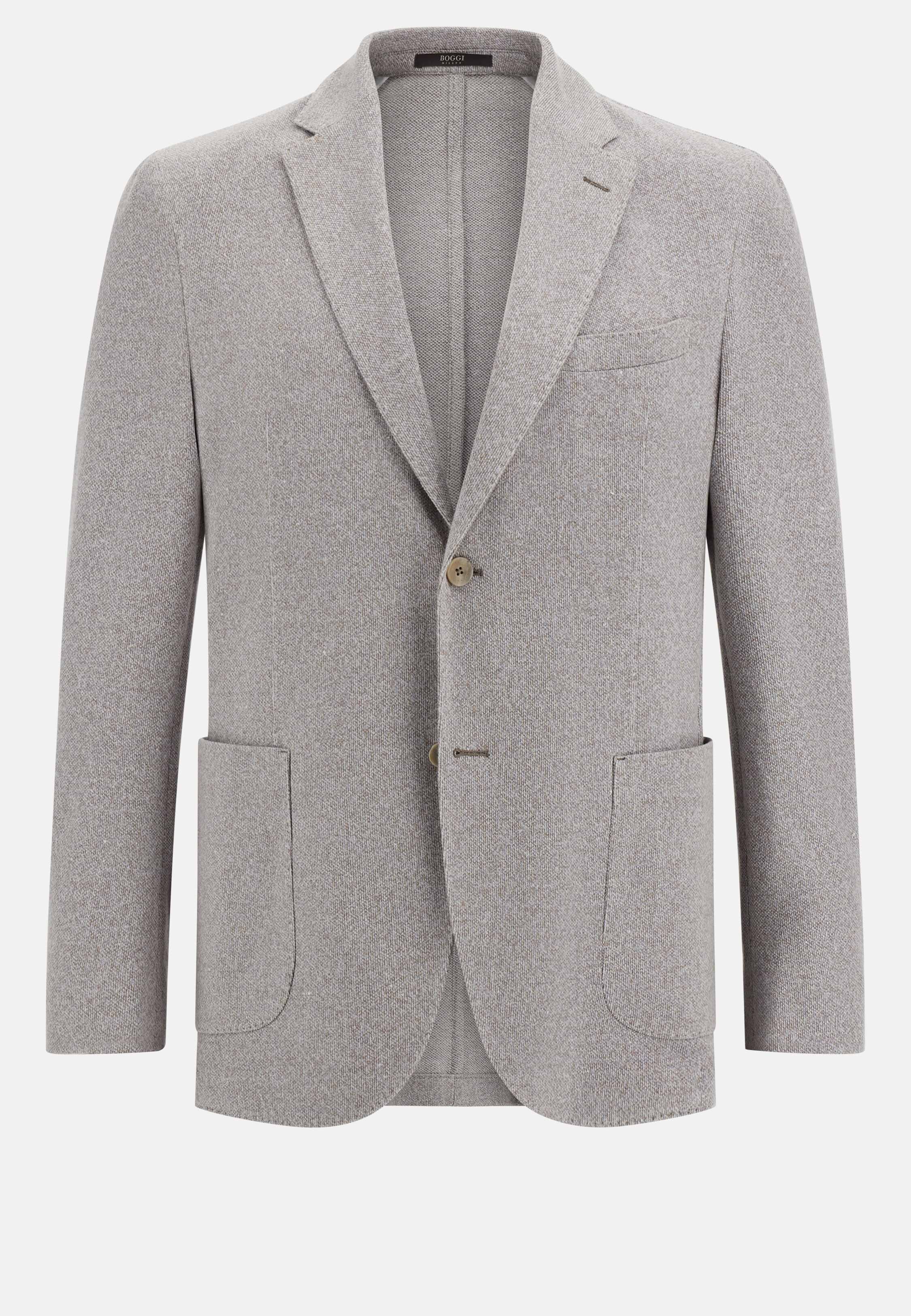 Men's B Jersey Cotton and Linen Jacket, Light grey | Boggi Milano