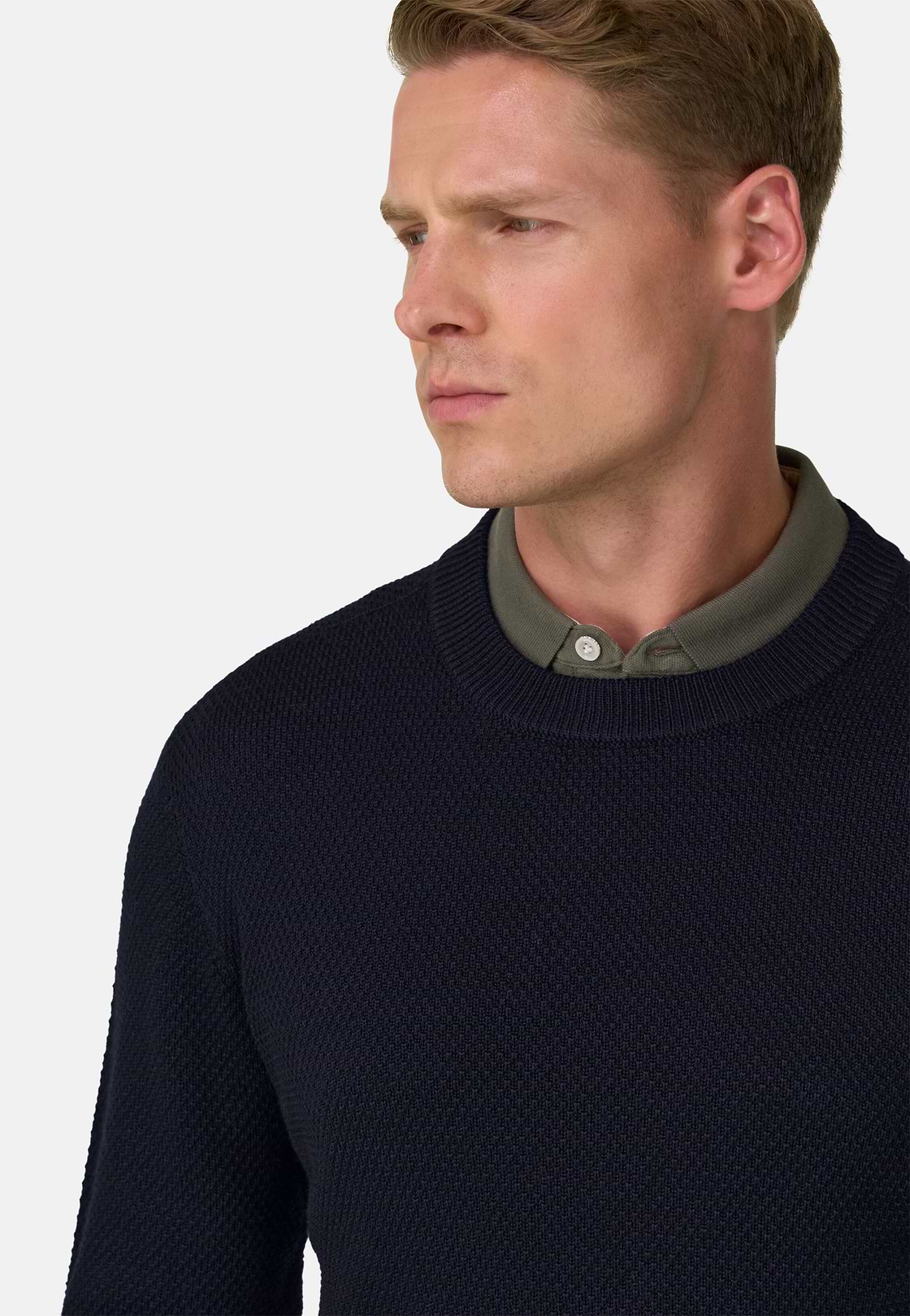 Crew Neck Jumper in Merino Wool, Navy blue, hi-res, 3