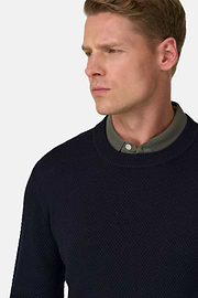 Crew Neck Jumper in Merino Wool, Navy blue, thumb, 3