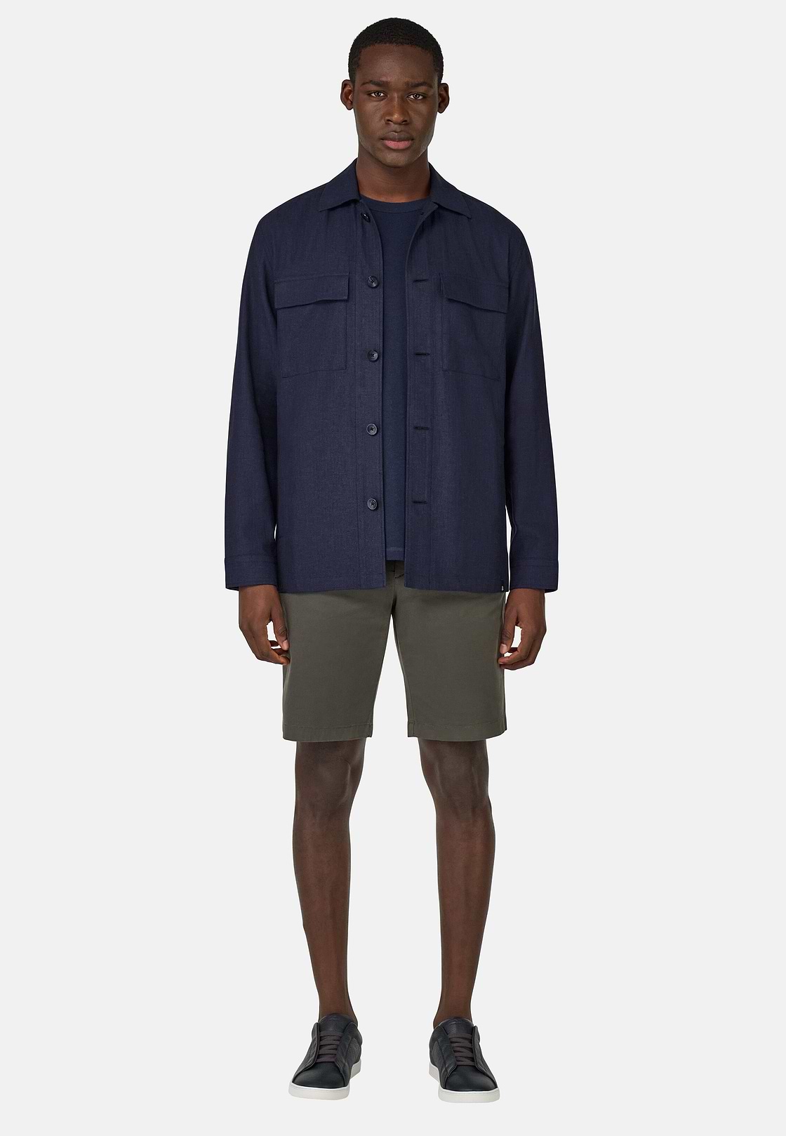 Veste Chemise en Coton et Lin, bleu marine, hi-res