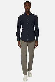 Chemise Bleu Marine En Nylon Stretch Slim Fit, bleu marine, hi-res
