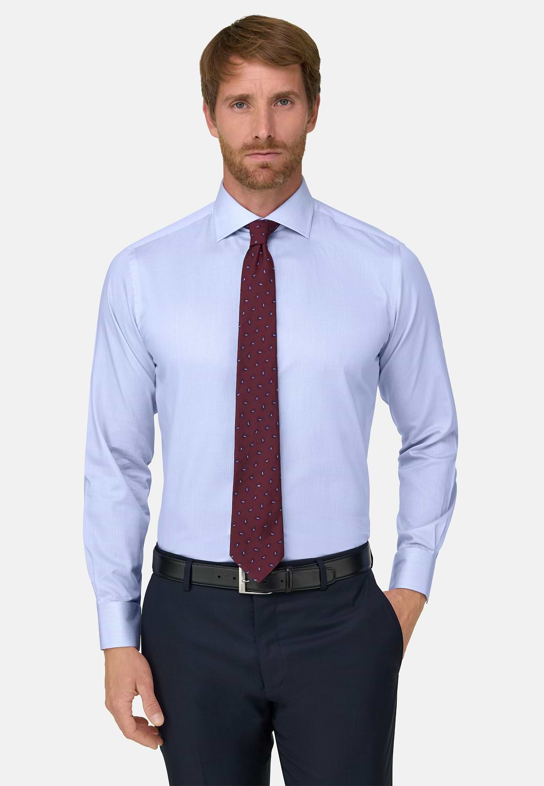 Overhemd Gestreept Twill Katoen Slim Fit, Light Blue, hi-res, 1