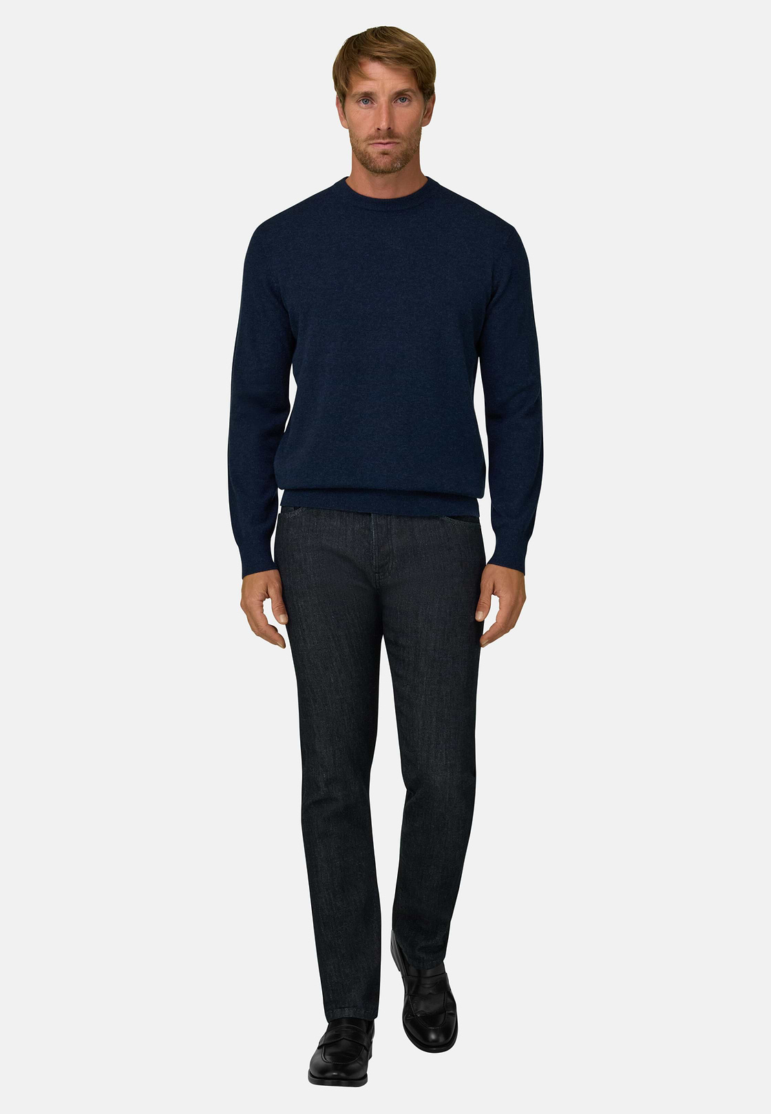 Crew Neck Jumper in Wool and Cashmere, Navy blue, hi-res, 2