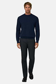 Crew Neck Jumper in Wool and Cashmere, Navy blue, thumb, 2