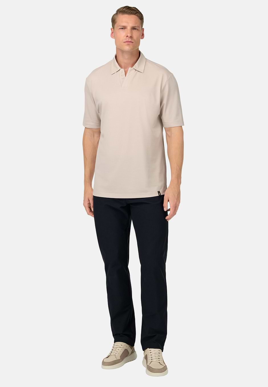 Cool Jade Open Neck Polo Shirt, Sand, hi-res