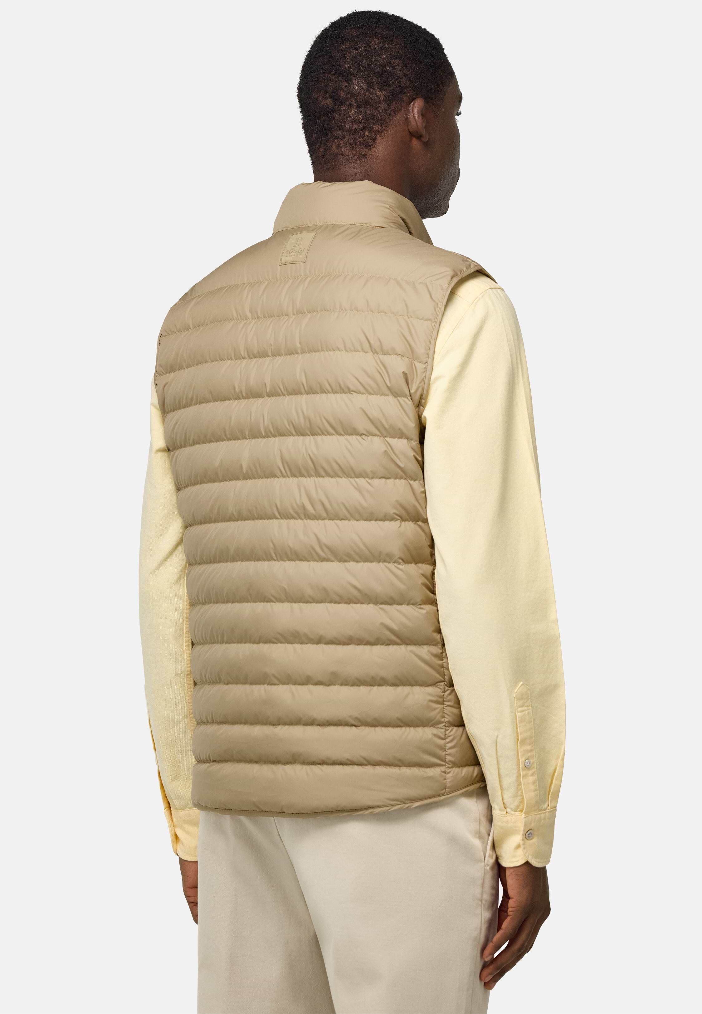 Men's Gilet In Technical Fabric With Goose Down, Beige | Boggi Milano