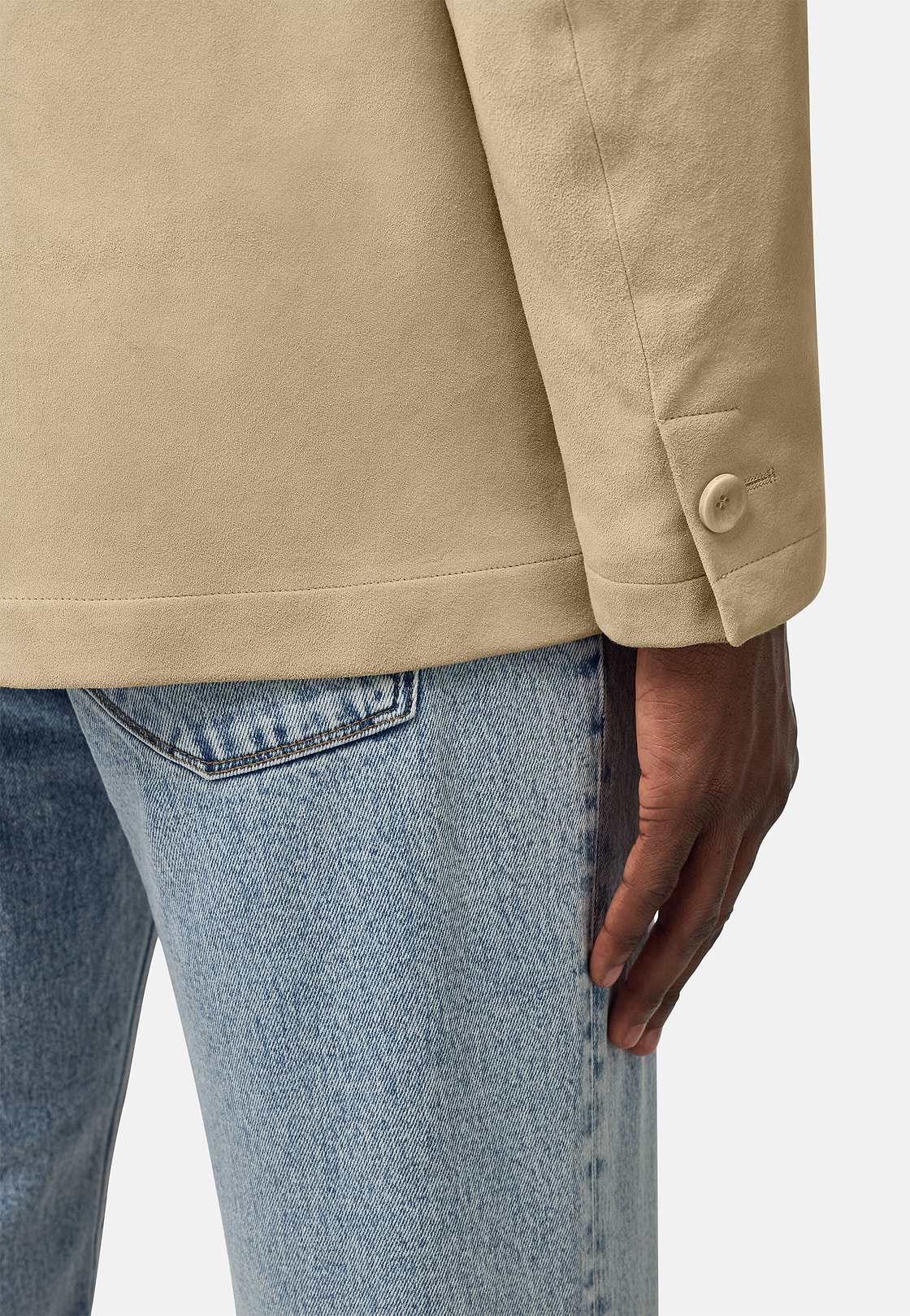 Veste Chemise En Daim Véritable, Beige, hi-res
