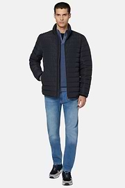 Quilted Nylon Real Down Bomber Style Sempione, Navy blue, hi-res