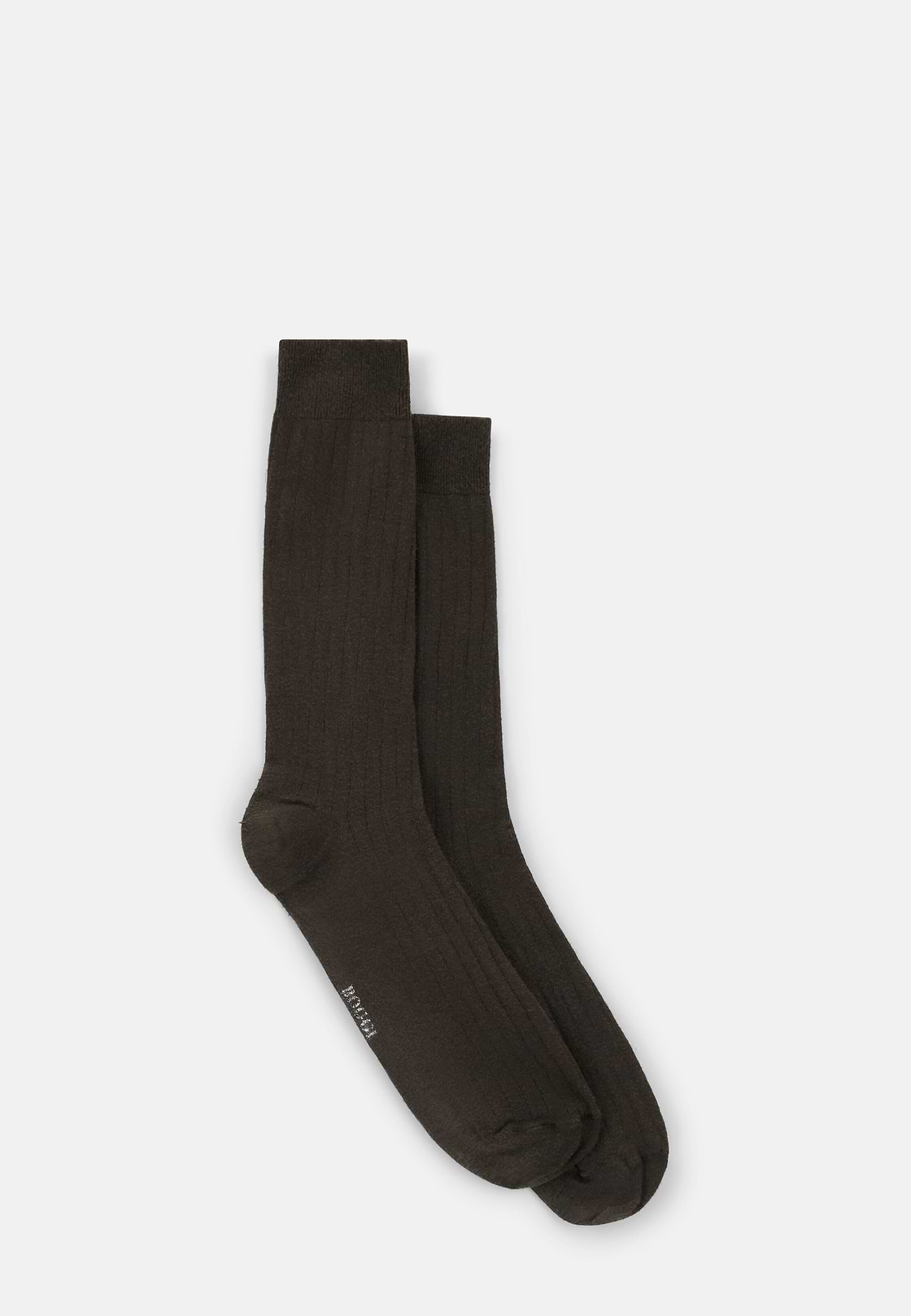 Short Socks Ribbed Design Cotton and Cashmere, Dark brown, hi-res, 2