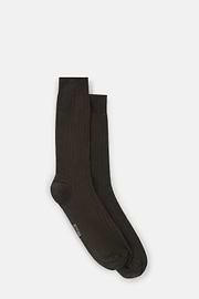 Short Socks Ribbed Design Cotton and Cashmere, Dark brown, thumb, 2
