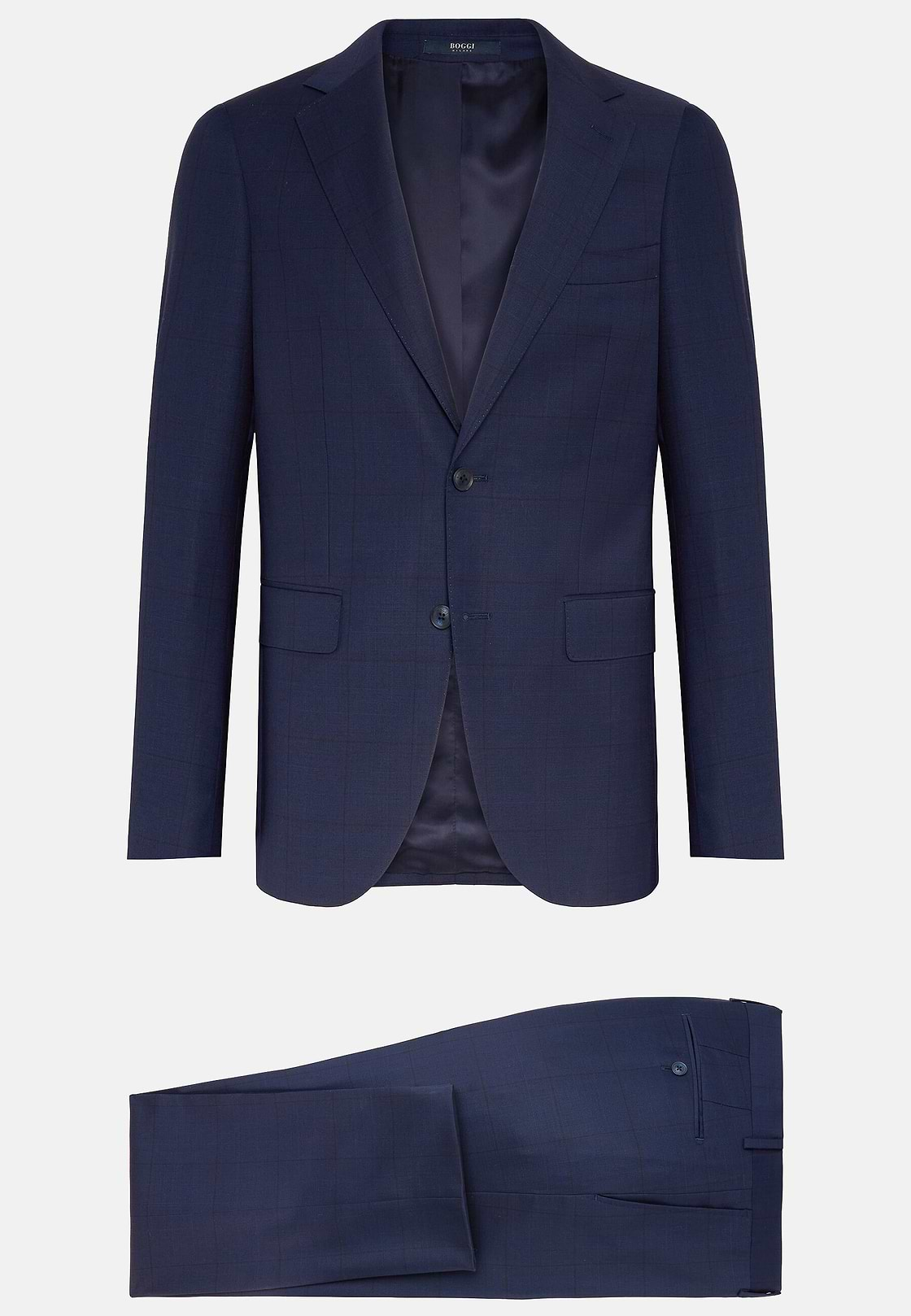 Navy Blue Prince of Wales Check Suit In Pure Wool, Navy blue, hi-res