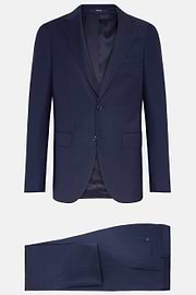 Navy Blue Prince of Wales Check Suit In Pure Wool, Navy blue, hi-res