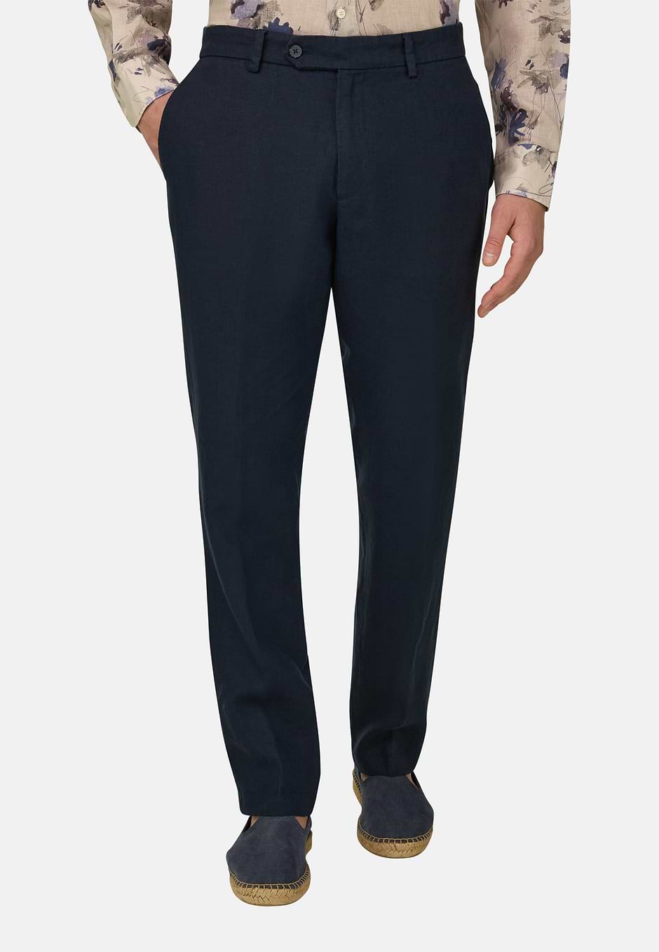 Hose Aus Leinen, Navy blau, hi-res