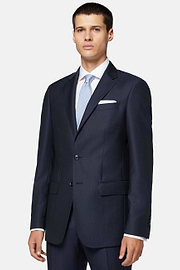 Navy Blue Textured Wool Suit, Navy blue, hi-res