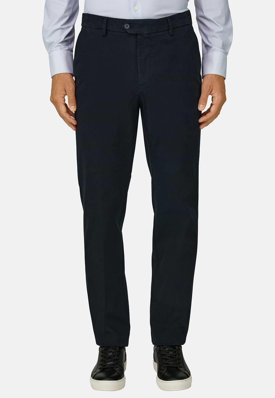 Trousers in Stretch Cotton Tencel, Navy blue, hi-res