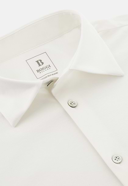 Polohemd aus Baumwolle und Seide Regular Fit, Weiß, hi-res