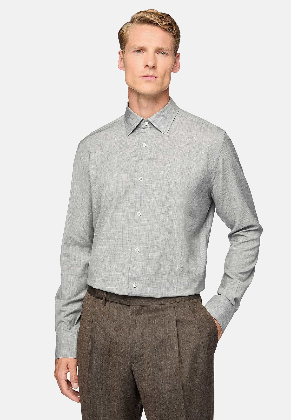 Regular Fit Wool Shirt, Grey, hi-res