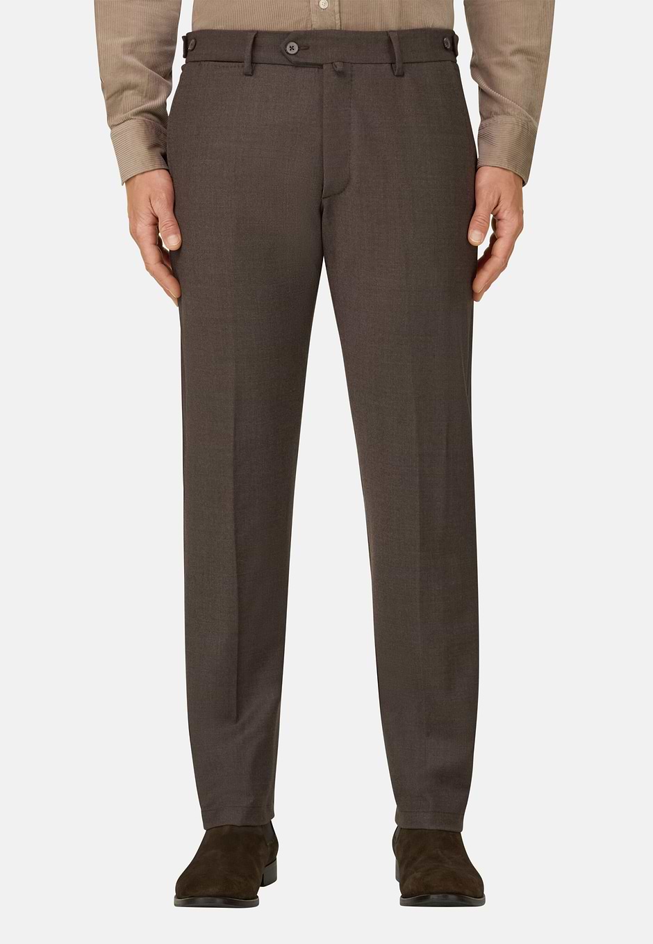 Trousers in Stretch Flannel, Brown, hi-res
