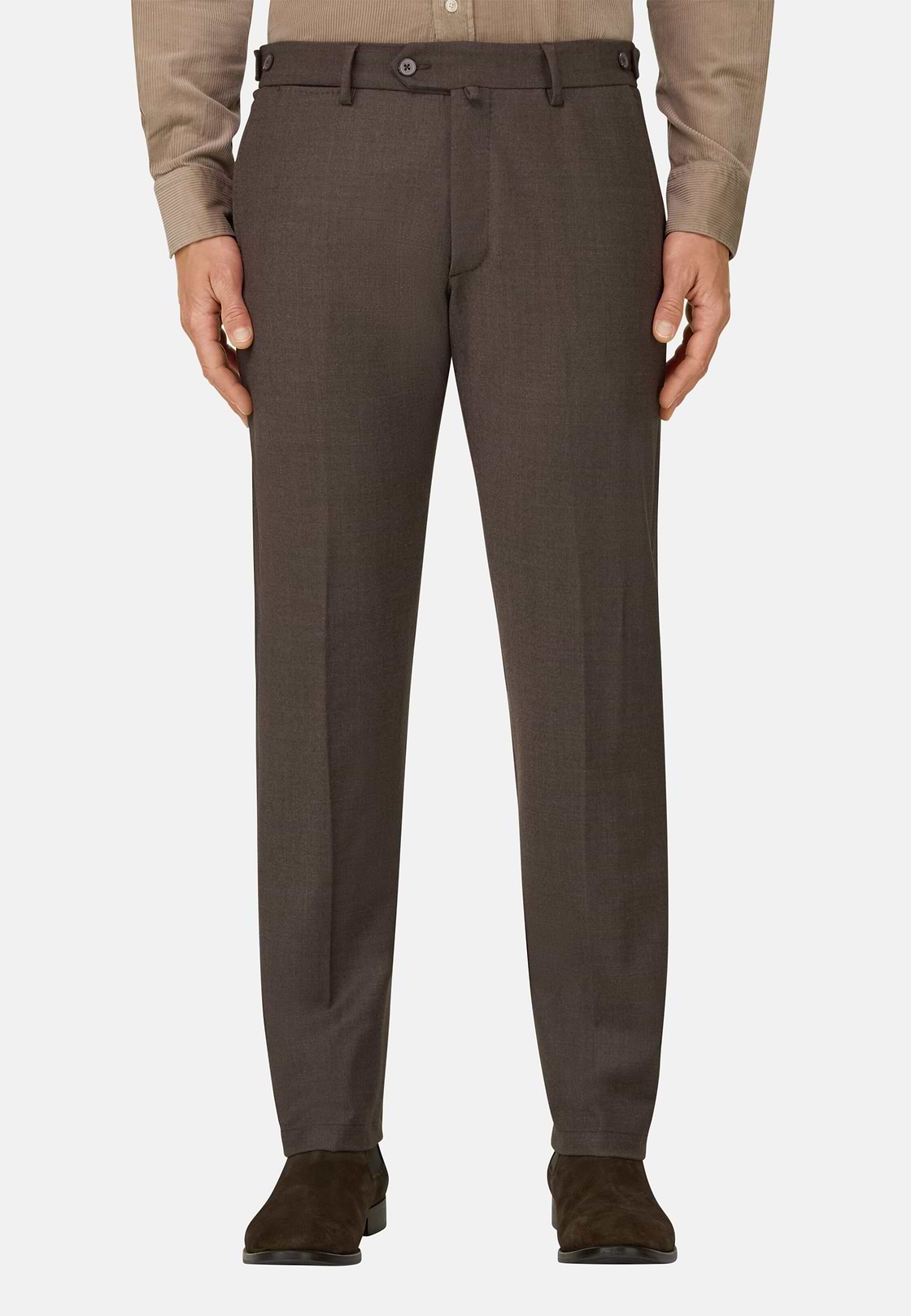 Trousers in Stretch Flannel, Brown, hi-res, 1