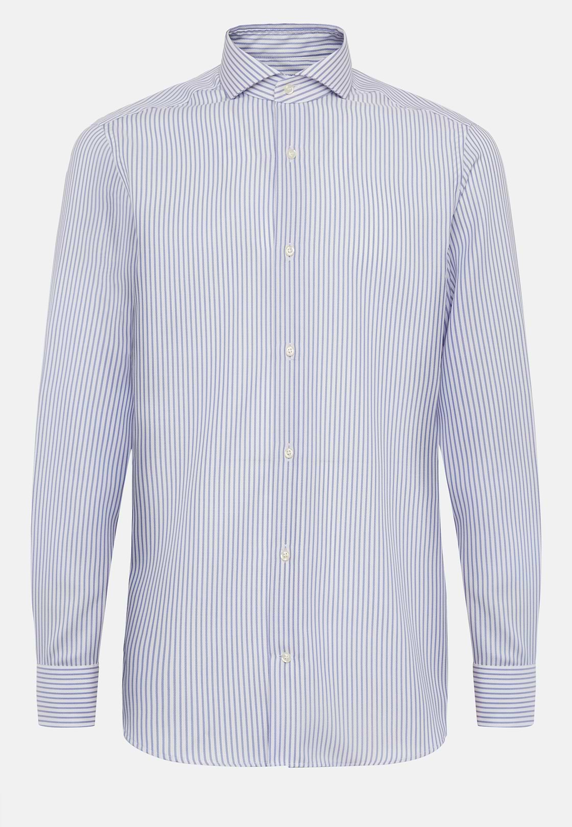 Chemise À Rayures Bleu Ciel En Coton Dobby Slim Fit, Bleu clair, hi-res