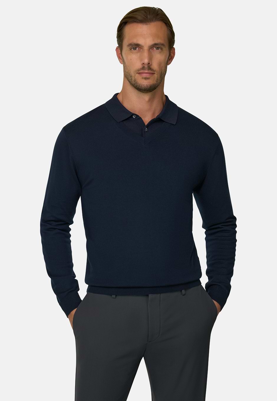 Merino Wool V-Neck Jumper, Navy blue, hi-res