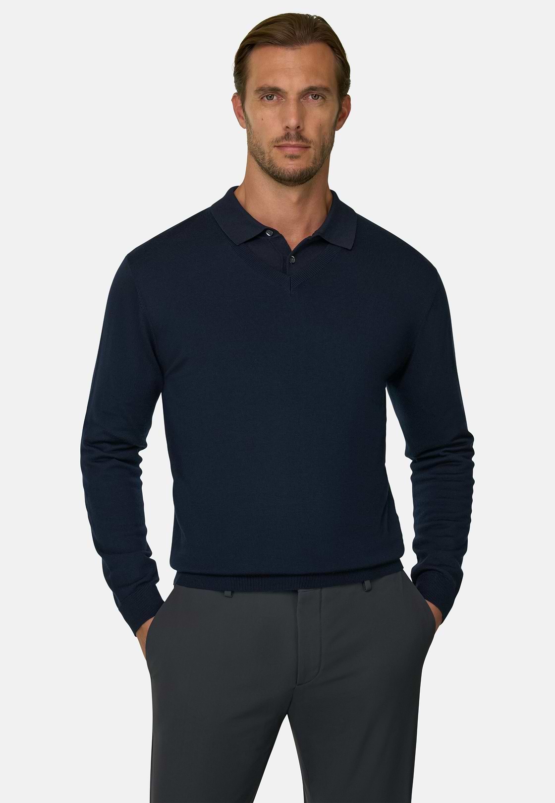 Merino Wool V-Neck Jumper, Navy blue, hi-res, 1