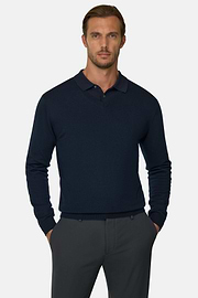 Merino Wool V-Neck Jumper, Navy blue, thumb, 1