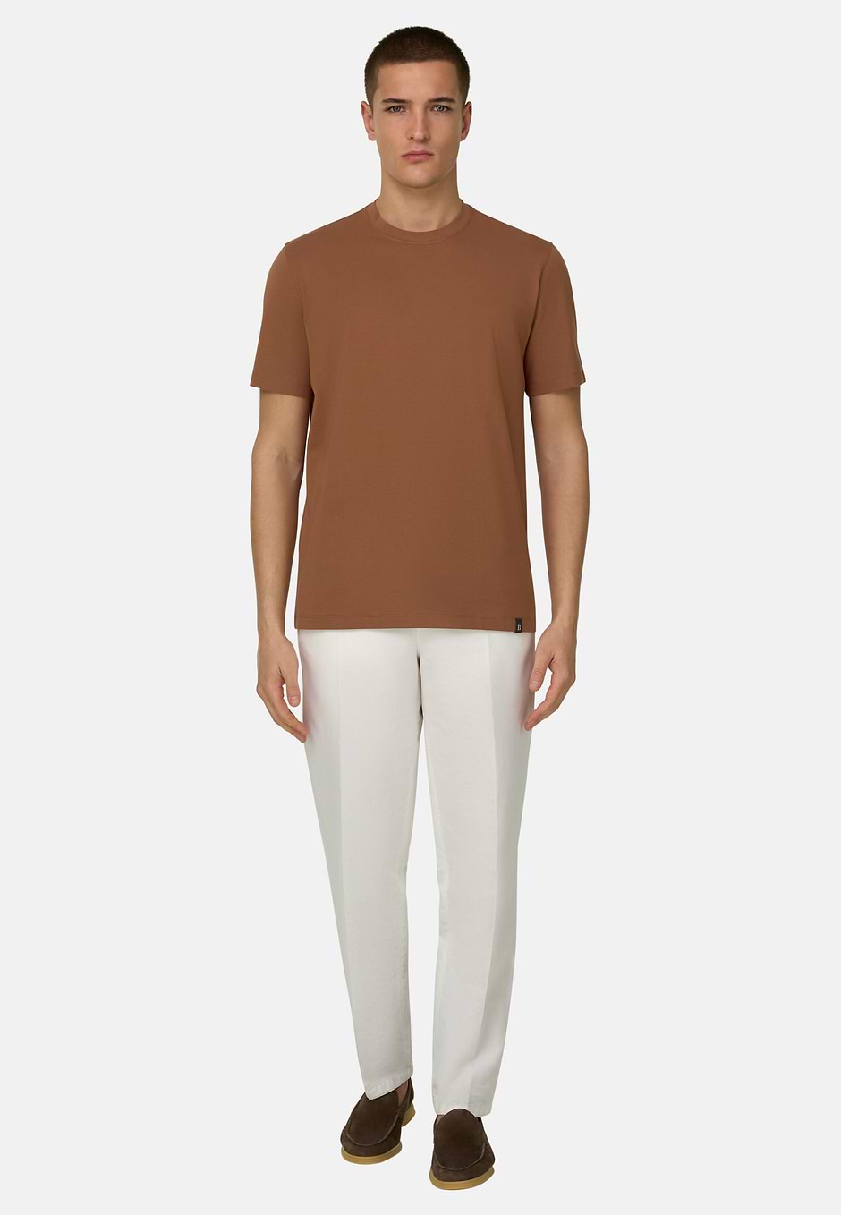 T-Shirt In Cotone Pima Elasticizzato, RUST, hi-res