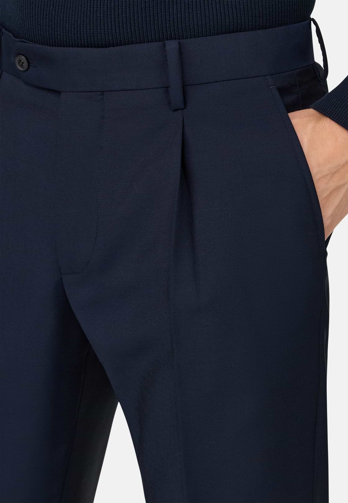 Spodnie z wełny i moheru, Navy blue, hi-res, 4
