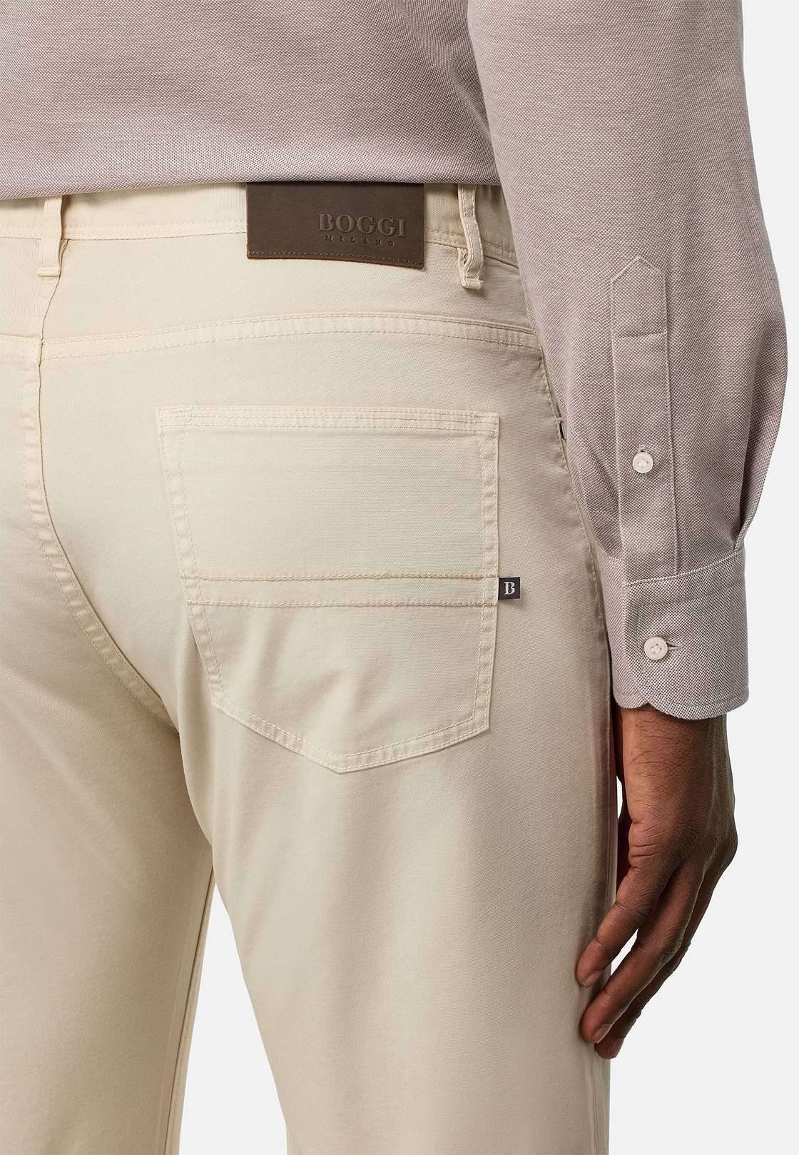 Stretch Cotton 5-Pocket Trousers, Beige, hi-res
