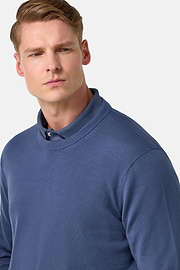 Cotton Crew Neck Jumper, Indigo, hi-res