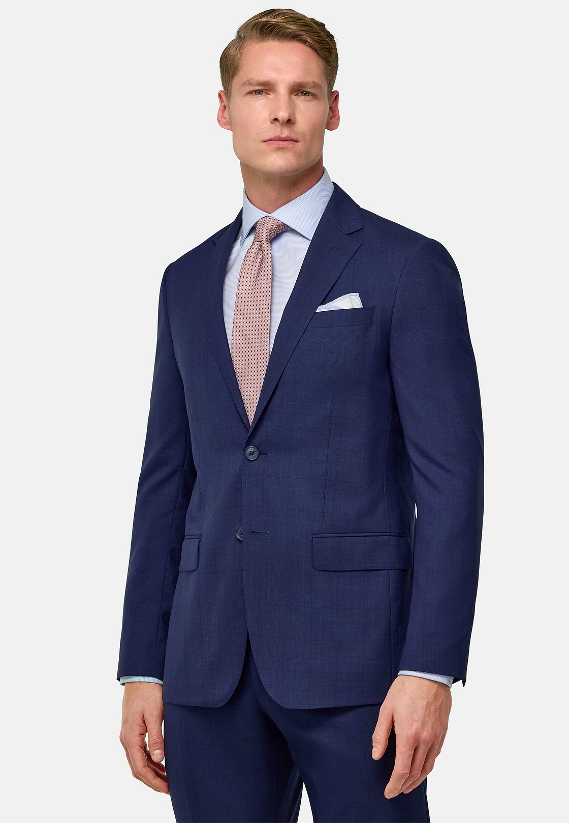 Prince of Wales Check Stretch Wool Suit, Blue, hi-res