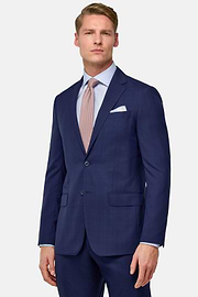 Prince of Wales Check Stretch Wool Suit, Blue, hi-res