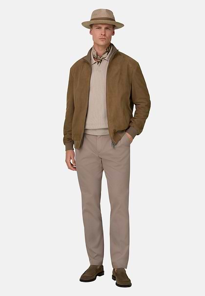 Bomber In Vera Pelle Scamosciato, Taupe, hi-res