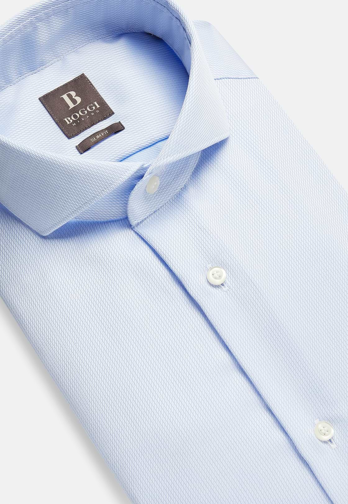 Camisa De Algodón Dobby Slim Fit, Azul claro, hi-res